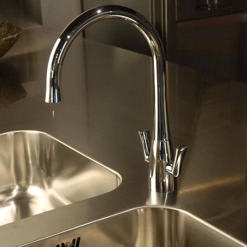 Abode Fluid Twin Lever Kitchen Tap With Swivel Spout (Chrome).