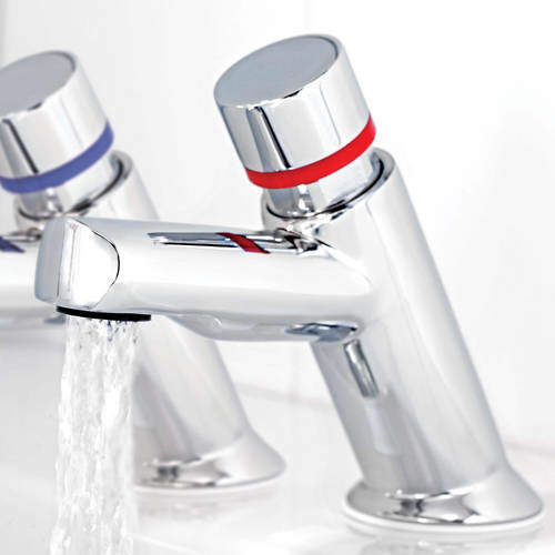 Acorn Thorn Contemporary Self Closing Basin Taps (Pair, Chrome).