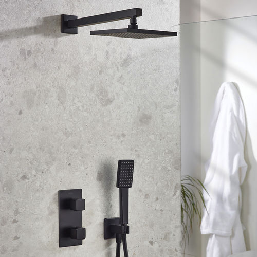 Bristan Cobalt Shower Pack With Arm, Square Head & Handset (Matt Black).