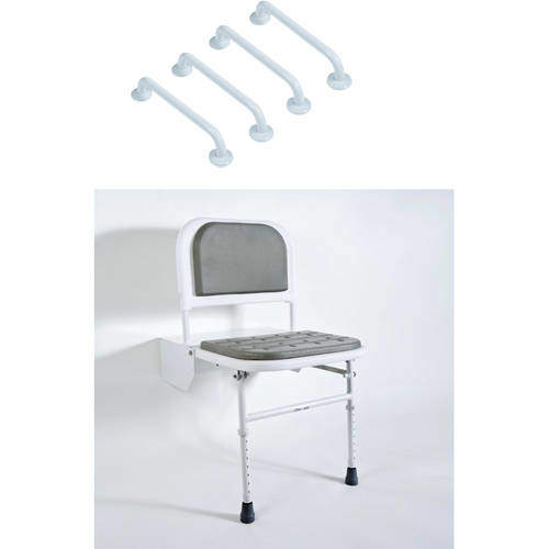 Bristan Commercial DocM Shower Seat With 4 X 450mm Grab Rails  (White).