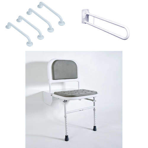 Bristan Commercial DocM Shower Seat, 4 X 450mm Rails & Hinged Rail.