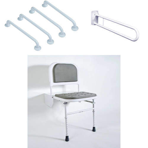 Bristan Commercial DocM Shower Seat, 4 X 600mm Rails & Hinged Rail.