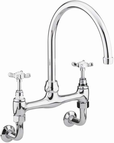 Bristan 1901 Wall Mounted Bridge Sink Mixer Tap, Chrome Plated.