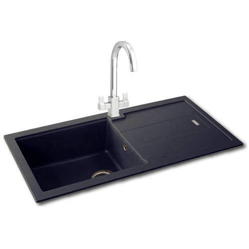 Carron Phoenix Bali Granite Composite Single Bowl Kitchen Sink Drainer Jet Black