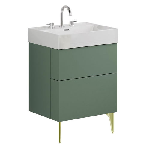 Crosswater Avenue Wall Vanity Unit With Brass Legs (600mm, Green, 3TH).