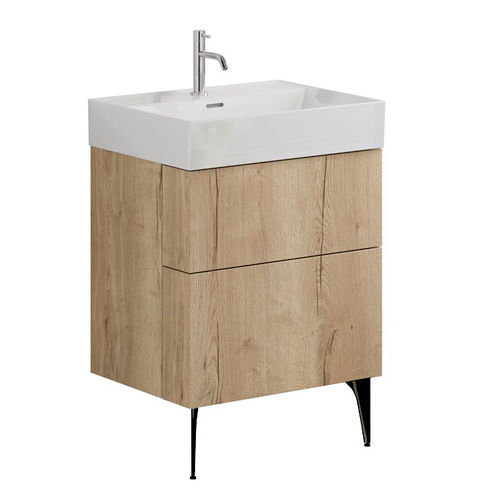 Crosswater Avenue Wall Vanity Unit With Black Legs (600mm, Oak, 1TH).