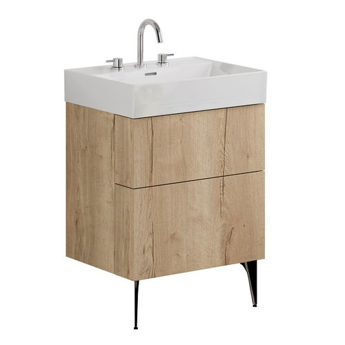 Crosswater Avenue Wall Vanity Unit With Black Legs (600mm, Oak, 3TH).