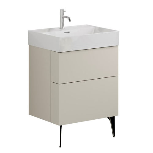 Crosswater Avenue Wall Vanity Unit With Black Legs (600mm, Stone, 1TH).