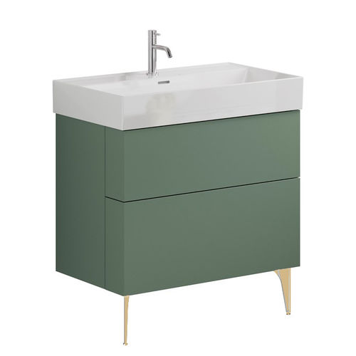 Crosswater Avenue Wall Vanity Unit With Brass Legs (800mm, Green, 1TH).