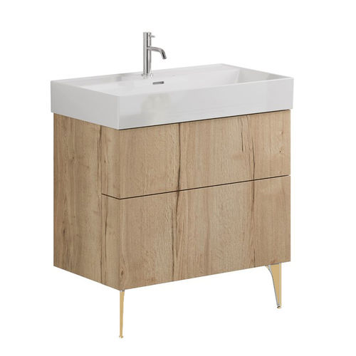 Crosswater Avenue Wall Vanity Unit With Brass Legs (800mm, Oak, 1TH).