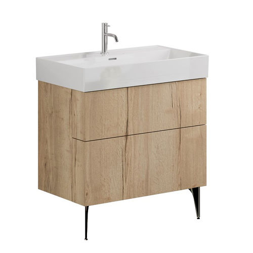 Crosswater Avenue Wall Vanity Unit With Black Legs (800mm, Oak, 1TH).