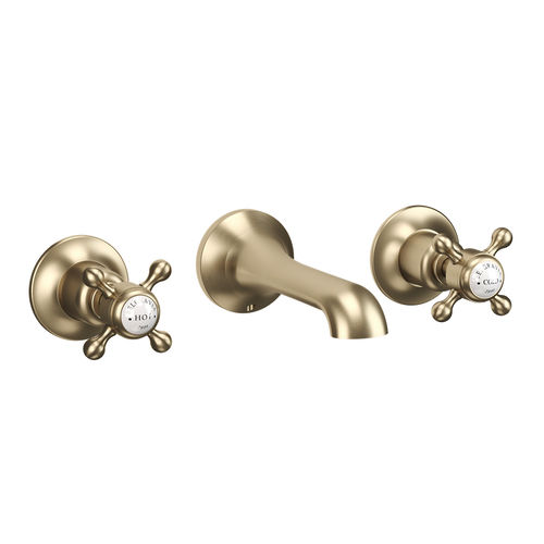 Crosswater Belgravia 3 Hole Wall Mounted Basin Tap (Crosshead, Br Brass).