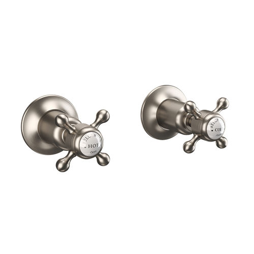 Crosswater Belgravia Wall Stop Taps (Crosshead, Brushed Nickel).