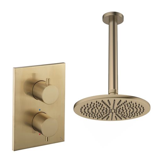 Crosswater MPRO Crossbox Shower Set 1 300mm Head & Ceiling Arm (Brushed Brass).