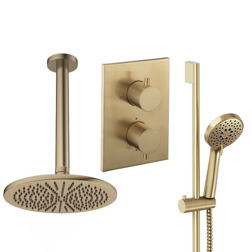 Crosswater MPRO Crossbox Shower Set 4 300mm Head & Slide Rail Kit (Brushed Brass).