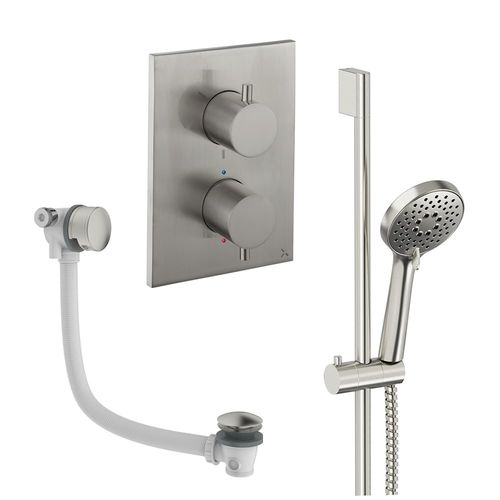 Crosswater MPRO Crossbox Shower Set 6 With Slide Rail Kit & Bath Filler (Brushed Nickel).