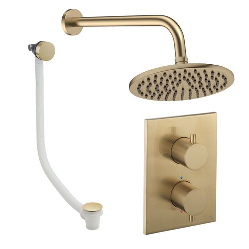 Crosswater MPRO Crossbox Shower Set 7 With 200mm Head & Bath Filler (Brushed Brass).