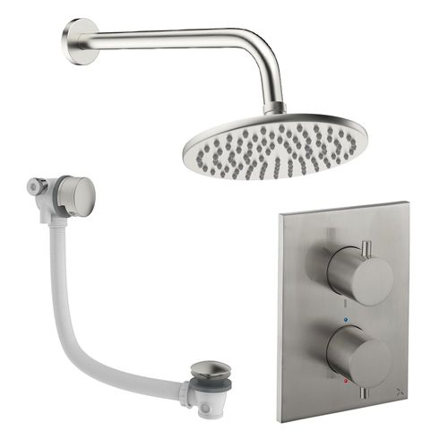 Crosswater MPRO Crossbox Shower Set 7 With 200mm Head & Bath Filler (Brushed Nickel).