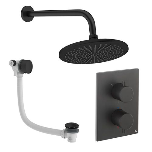 Crosswater MPRO Crossbox Shower Set 7 With 300mm Head & Bath Filler (Matt Black).