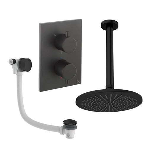Crosswater MPRO Crossbox Shower Set 7 With 300mm Head & Bath Filler (Matt Black).
