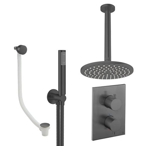 Crosswater MPRO Crossbox Shower Set 9 200mm Head, Handset & Bath Filler (Slate).