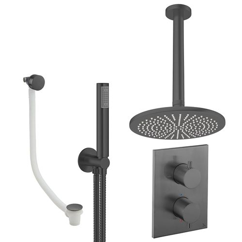 Crosswater MPRO Crossbox Shower Set 9 300mm Head, Handset & Bath Filler (Slate).
