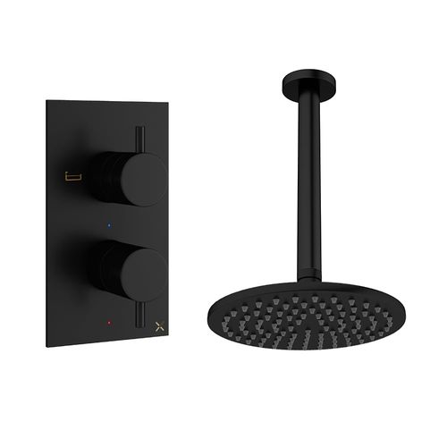 Crosswater MPRO Design Shower Set 1,  200mm Head & Ceiling Arm (Matt Black).