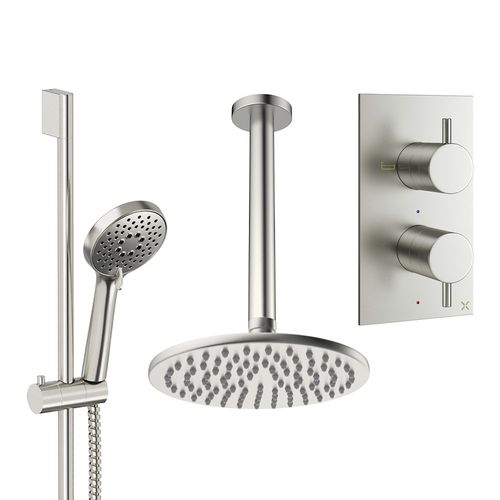 Crosswater MPRO Design Shower Set 4,  200mm Ceiling Head & Slide Rail (Brushed Nickel).