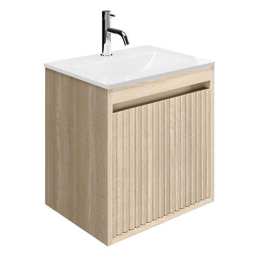 Crosswater Flute Wall Unit With White Glass Basin (475mm, Navarra Oak, 1TH).