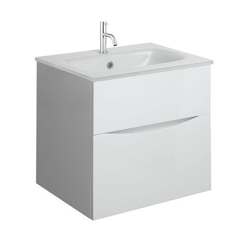 Crosswater Glide II Vanity Unit With White Glass Basin (500mm, White Gloss, 1TH).