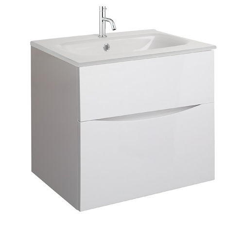 Crosswater Glide II Vanity Unit With White Glass Basin (600mm, White Gloss, 1TH).