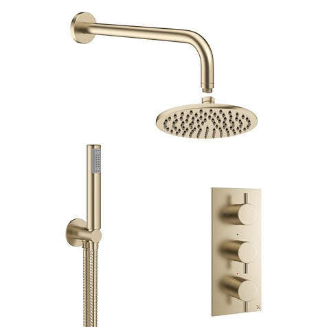 Crosswater MPRO 2 Outlet 3 Handle Shower Bundle (Brushed Brass).