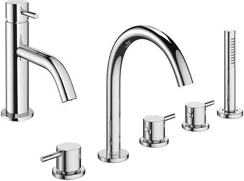 Crosswater Mike Pro Basin & 5 Hole Bath Shower Mixer Tap Pack (Chrome).