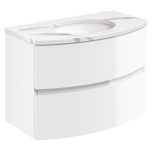Crosswater Svelte Vanity Unit With Marble Basin (800mm, White Gloss).