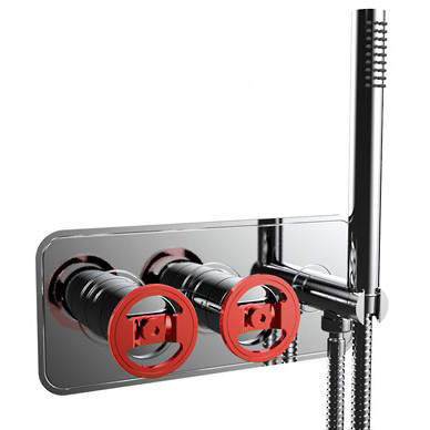 Crosswater UNION Shower Valve With Handset (2-Way, Chrome & Red).