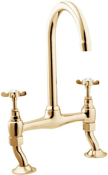 Deva Coronation Bridge Sink Mixer Tap With Swivel Spout (Gold).