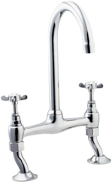 Deva Coronation Bridge Sink Mixer Tap With Swivel Spout (Chrome).