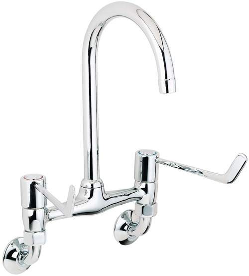 Deva Lever Action Lever Bridge Sink Tap, 6" Long Handles, Wall Mounted.