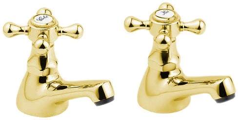 pair Deva TUD01/501 Tudor Traditional Gold Bathroom Basin Taps