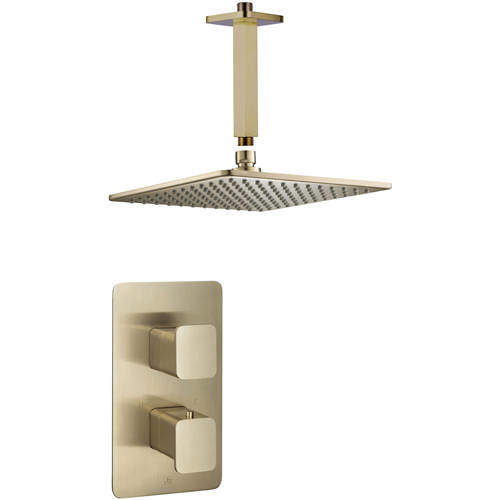 JTP Hix Thermostatic Shower Valve, Head & Ceiling Arm (Brushed Brass)