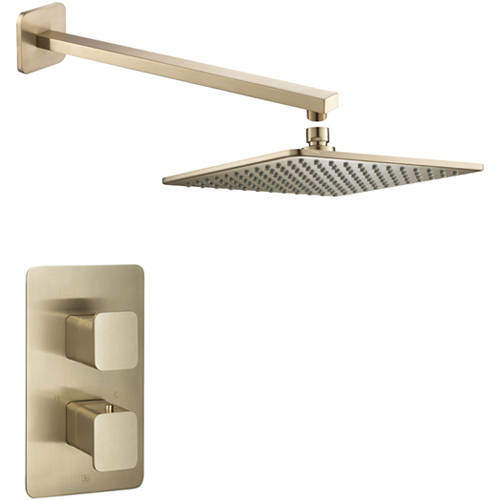 JTP Hix Thermostatic Shower Valve, Head & Wall Arm (Brushed Brass)