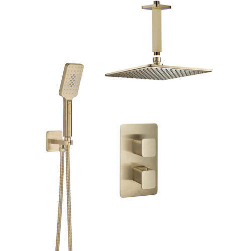 JTP Hix Thermostatic Shower Valve, Head & Shower Kit (Brushed Brass)