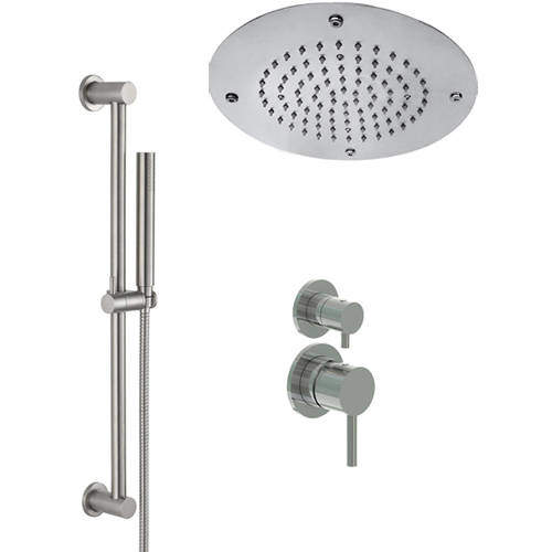 JTP Inox Manual Shower Valve, Ceiling Head & Slide Rail Kit (S Steel).