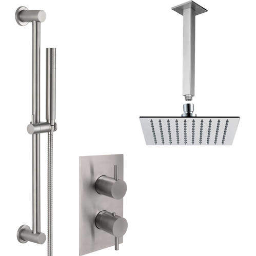 JTP Inox Thermostatic Shower Valve, Arm, Head & Slide Rail Kit (S Steel).