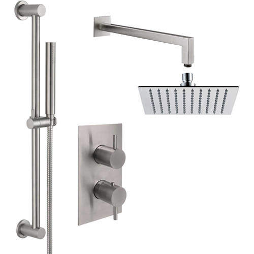 JTP Inox Thermostatic Shower Valve, Arm, Head & Slide Rail Kit (S Steel).