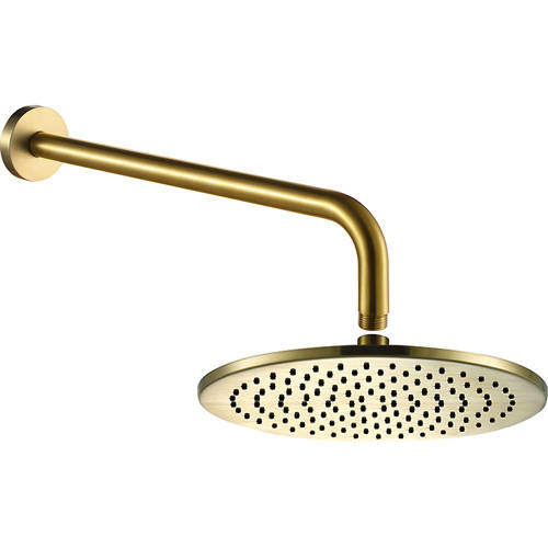 JTP Vos 250mm Round Shower Head With Wall Mounting Arm (Br Brass).