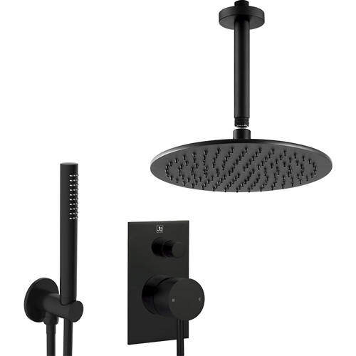 JTP Vos Manual Shower Valve With 200mm Head, Arm & Kit (Matt Black).