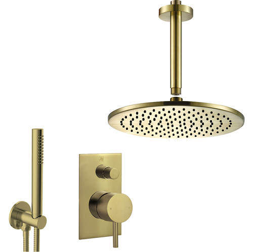 JTP Vos Manual Shower Valve With 300mm Head, Arm & Kit (Brushed Brass).