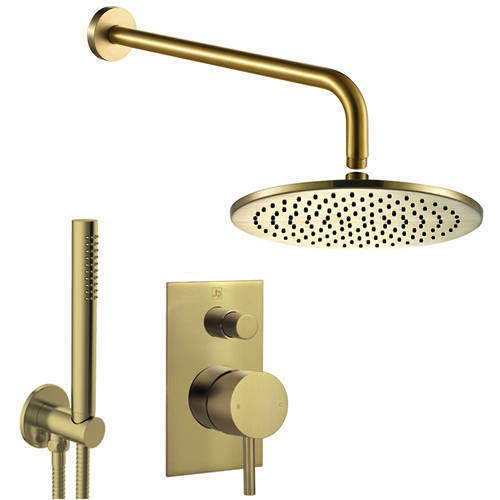 JTP Vos Manual Shower Valve With 200mm Head, Arm & Kit (Brushed Brass).