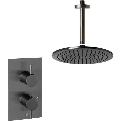 JTP Vos Thermostatic Shower Valve, Ceiling Arm & 250mm Head (Br Black).